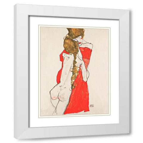 Mother and Daughter White Modern Wood Framed Art Print with Double Matting by Schiele, Egon