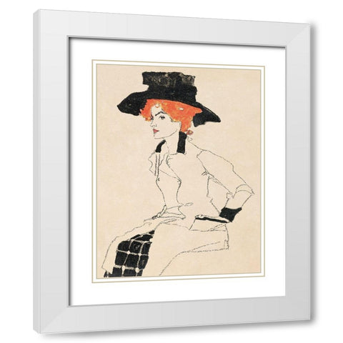Portrait of a Woman White Modern Wood Framed Art Print with Double Matting by Schiele, Egon
