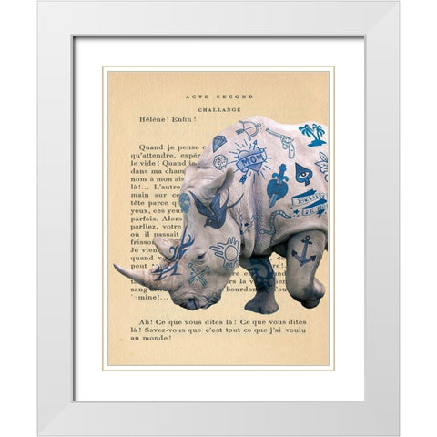 Tattooed Savannah III White Modern Wood Framed Art Print with Double Matting by Hill, Steven