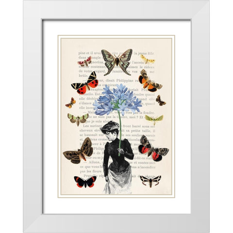 Lady of Butterflies White Modern Wood Framed Art Print with Double Matting by Lamanche, Stef