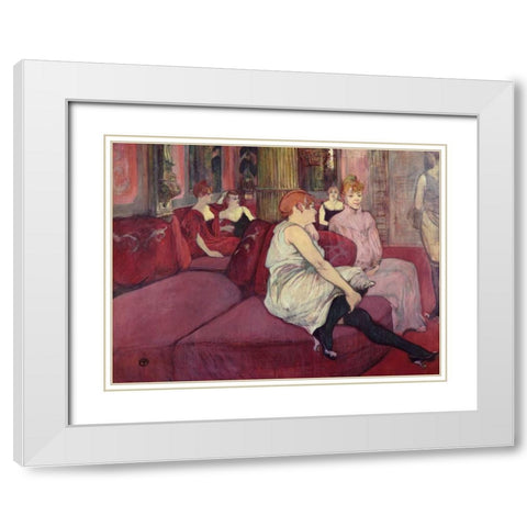 In the Salon at the Rue des Moulins White Modern Wood Framed Art Print with Double Matting by de Toulouse-Lautrec, Henri