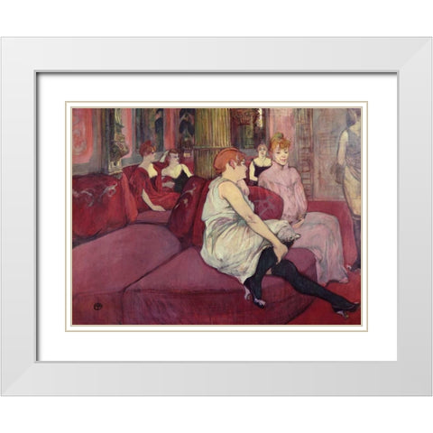 In the Salon at the Rue des Moulins White Modern Wood Framed Art Print with Double Matting by de Toulouse-Lautrec, Henri