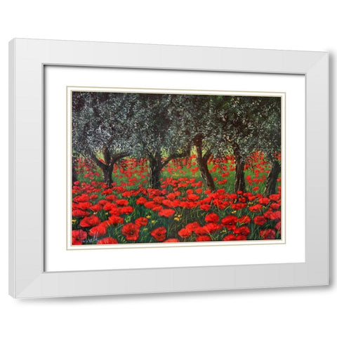 Papaveri sotto gli ulivi White Modern Wood Framed Art Print with Double Matting by Marzari, Tebo