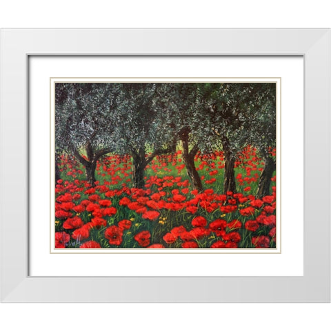 Papaveri sotto gli ulivi White Modern Wood Framed Art Print with Double Matting by Marzari, Tebo