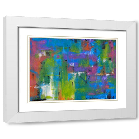 Quartiere colorato White Modern Wood Framed Art Print with Double Matting by Marzari, Tebo