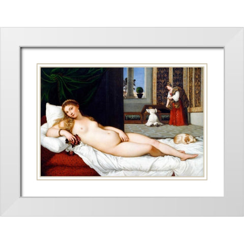 Venere di Urbino White Modern Wood Framed Art Print with Double Matting by Tiziano