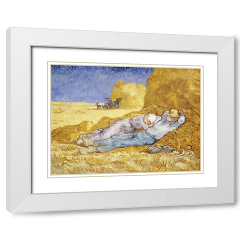 Noon- Rest White Modern Wood Framed Art Print with Double Matting by Van Gogh, Vincent