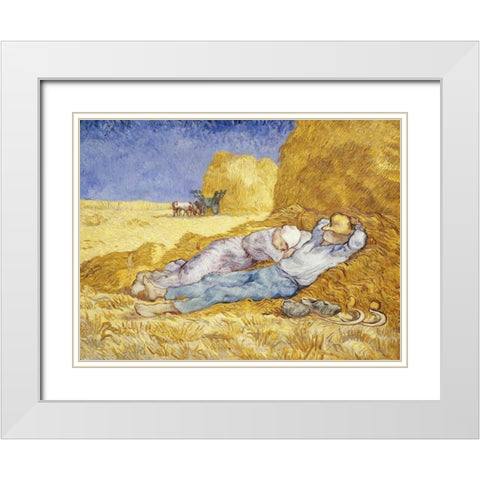 Noon- Rest White Modern Wood Framed Art Print with Double Matting by Van Gogh, Vincent
