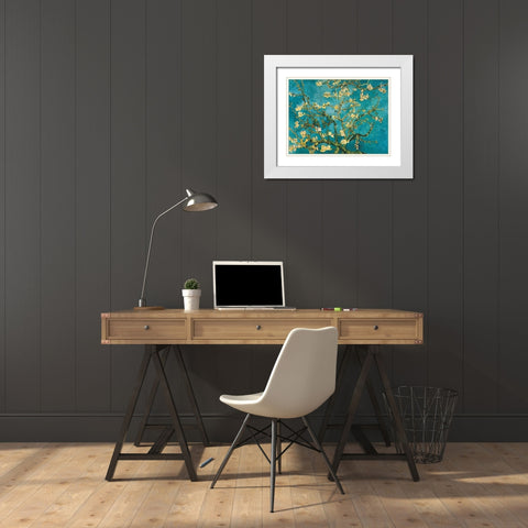 Mandorlo in fiore White Modern Wood Framed Art Print with Double Matting by Van Gogh, Vincent