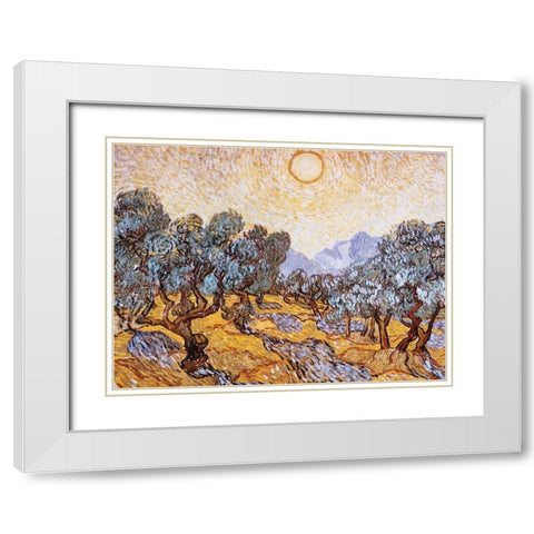 The Olive Trees White Modern Wood Framed Art Print with Double Matting by Van Gogh, Vincent
