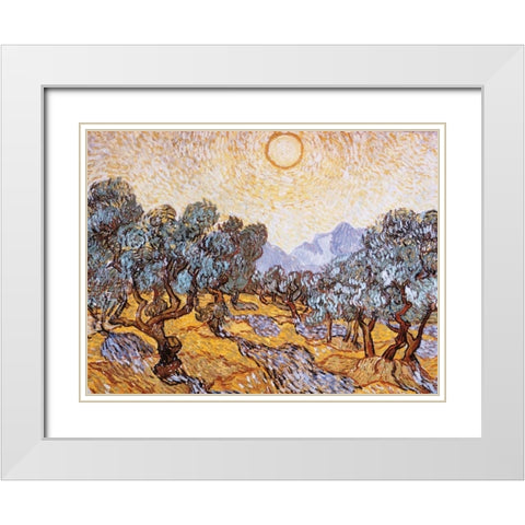 The Olive Trees White Modern Wood Framed Art Print with Double Matting by Van Gogh, Vincent
