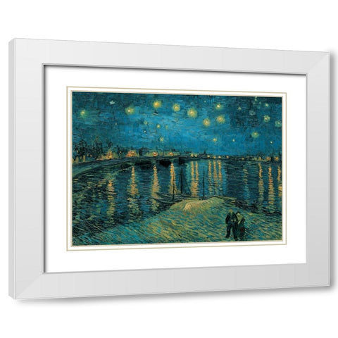 The Starry Night White Modern Wood Framed Art Print with Double Matting by Van Gogh, Vincent