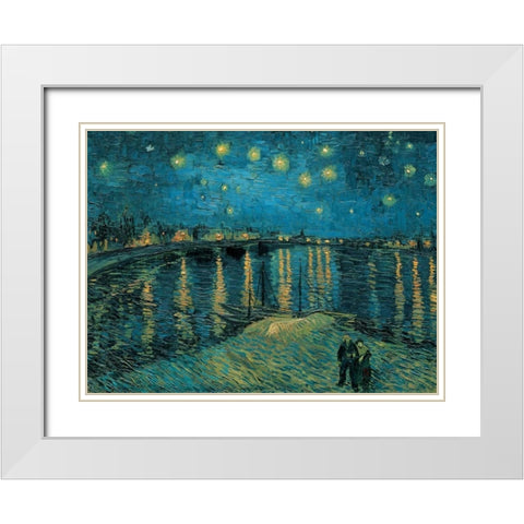 The Starry Night White Modern Wood Framed Art Print with Double Matting by Van Gogh, Vincent