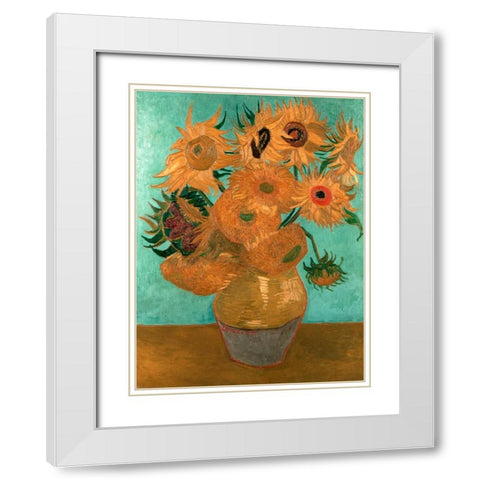 Sunflowers White Modern Wood Framed Art Print with Double Matting by van Gogh, Vincent
