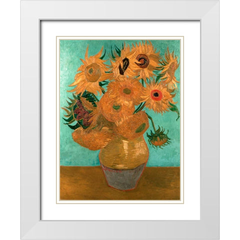 Sunflowers White Modern Wood Framed Art Print with Double Matting by van Gogh, Vincent