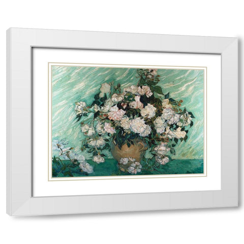 Roses White Modern Wood Framed Art Print with Double Matting by Van Gogh, Vincent