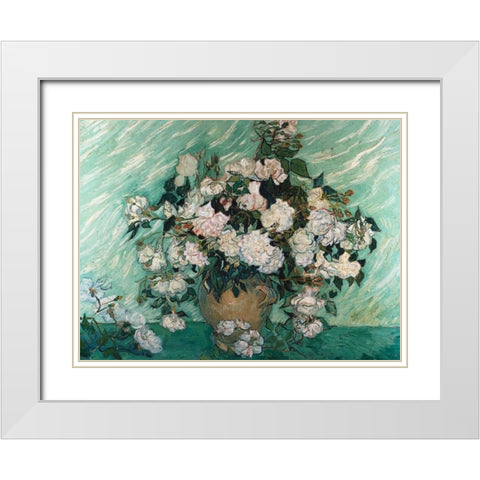 Roses White Modern Wood Framed Art Print with Double Matting by Van Gogh, Vincent