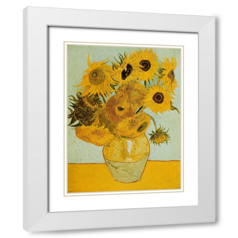 Sunflowers White Modern Wood Framed Art Print with Double Matting by Van Gogh, Vincent