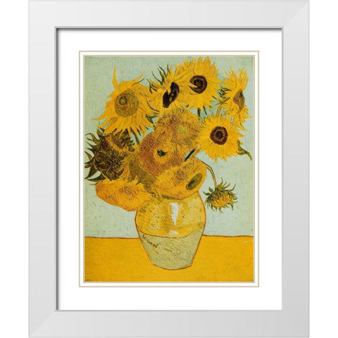 Sunflowers White Modern Wood Framed Art Print with Double Matting by Van Gogh, Vincent