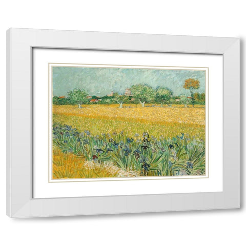 Field with Irises near Arles White Modern Wood Framed Art Print with Double Matting by Van Gogh, Vincent
