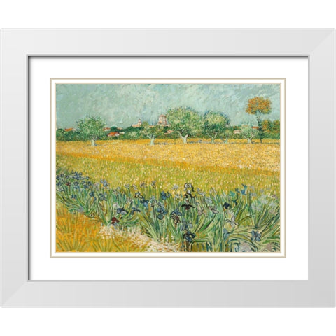 Field with Irises near Arles White Modern Wood Framed Art Print with Double Matting by Van Gogh, Vincent