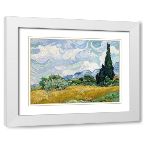 Wheat Field with Cypresses White Modern Wood Framed Art Print with Double Matting by Van Gogh, Vincent
