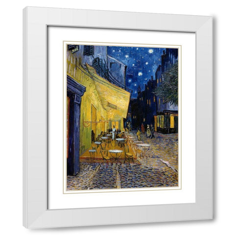 Cafe Terrace at Night White Modern Wood Framed Art Print with Double Matting by Van Gogh, Vincent