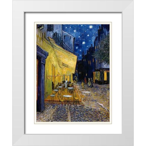Cafe Terrace at Night White Modern Wood Framed Art Print with Double Matting by Van Gogh, Vincent
