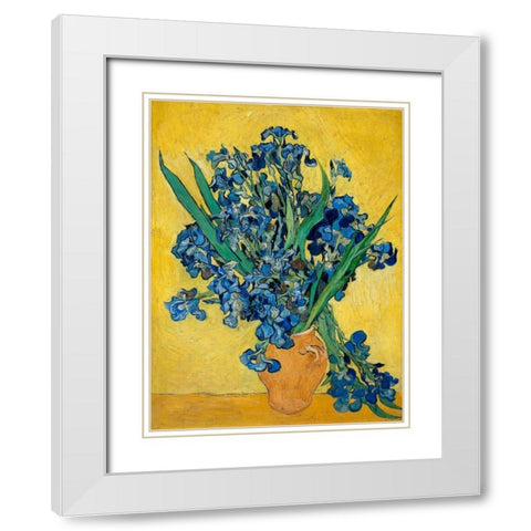 Irises White Modern Wood Framed Art Print with Double Matting by Van Gogh, Vincent