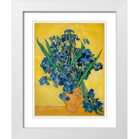 Irises White Modern Wood Framed Art Print with Double Matting by Van Gogh, Vincent