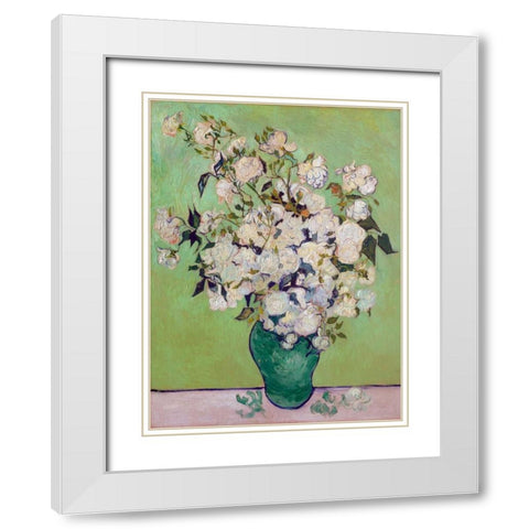 Roses White Modern Wood Framed Art Print with Double Matting by Van Gogh, Vincent