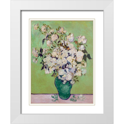 Roses White Modern Wood Framed Art Print with Double Matting by Van Gogh, Vincent