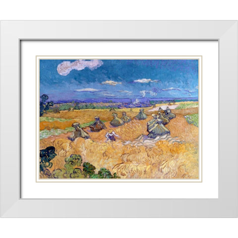 Wheat Fields with Reaper Auvers White Modern Wood Framed Art Print with Double Matting by Van Gogh, Vincent