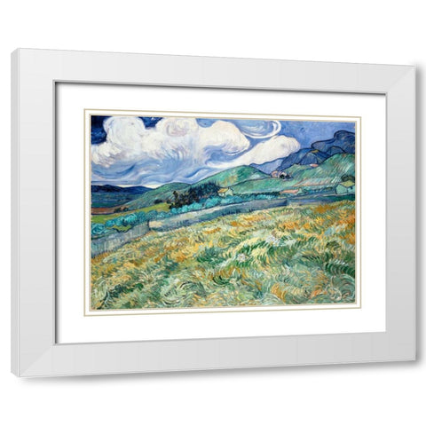 Landscape from Saint-Remy White Modern Wood Framed Art Print with Double Matting by Van Gogh, Vincent