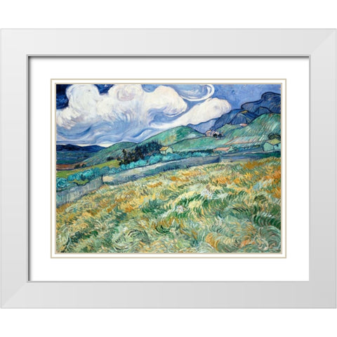 Landscape from Saint-Remy White Modern Wood Framed Art Print with Double Matting by Van Gogh, Vincent