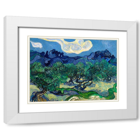 The Olive Trees White Modern Wood Framed Art Print with Double Matting by Van Gogh, Vincent