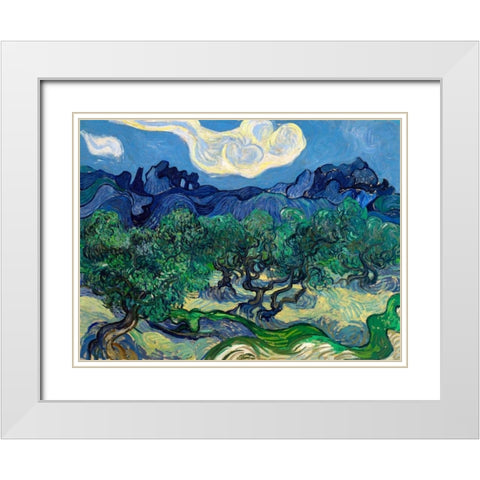 The Olive Trees White Modern Wood Framed Art Print with Double Matting by Van Gogh, Vincent