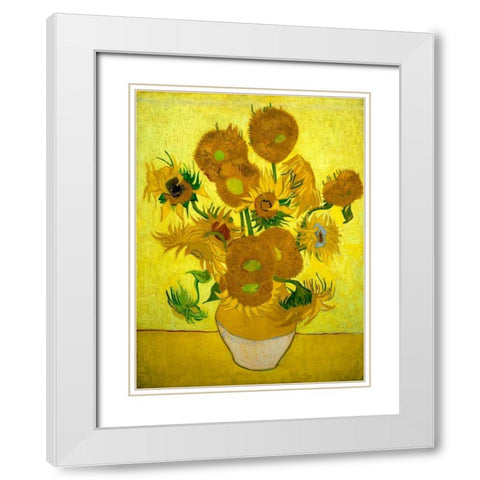 Zonnebloemen White Modern Wood Framed Art Print with Double Matting by Van Gogh, Vincent