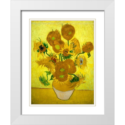 Zonnebloemen White Modern Wood Framed Art Print with Double Matting by Van Gogh, Vincent
