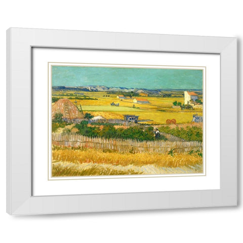 De oogst White Modern Wood Framed Art Print with Double Matting by van Gogh, Vincent