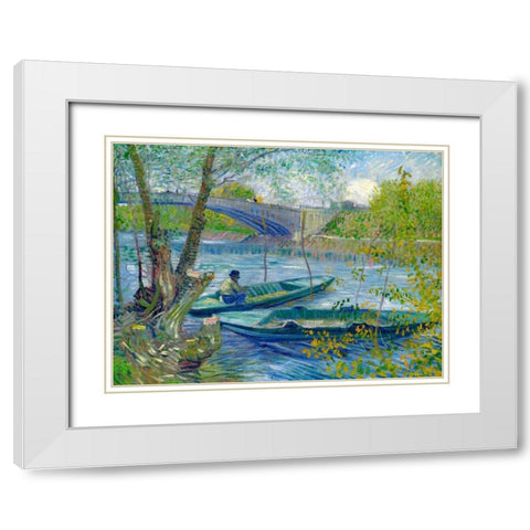 Fishing in Spring-the Pont de Clichy White Modern Wood Framed Art Print with Double Matting by van Gogh, Vincent
