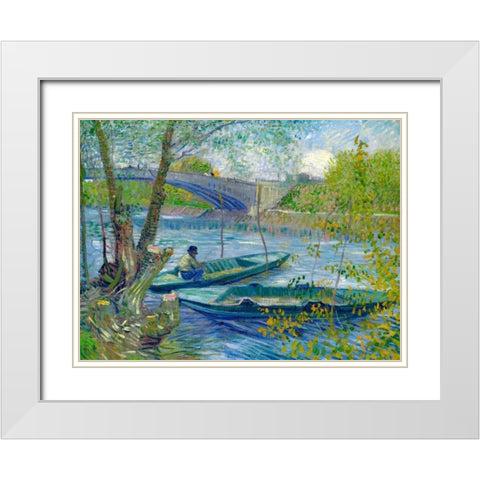 Fishing in Spring-the Pont de Clichy White Modern Wood Framed Art Print with Double Matting by van Gogh, Vincent