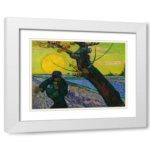 The sower White Modern Wood Framed Art Print with Double Matting by van Gogh, Vincent
