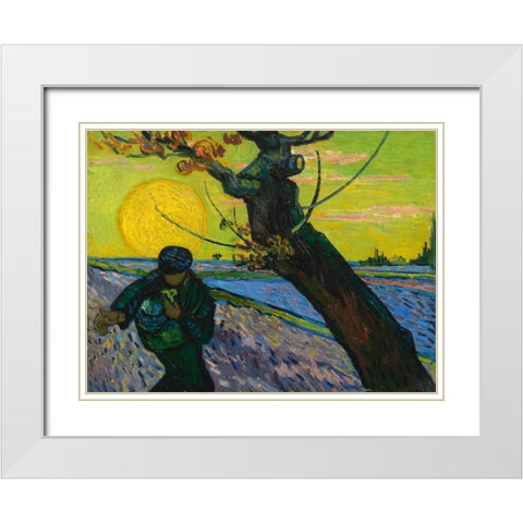 The sower White Modern Wood Framed Art Print with Double Matting by van Gogh, Vincent