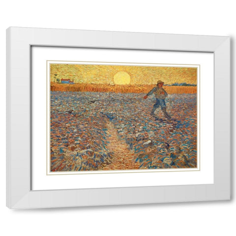 The Sower White Modern Wood Framed Art Print with Double Matting by Van gogh, Vincent