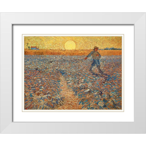 The Sower White Modern Wood Framed Art Print with Double Matting by Van gogh, Vincent
