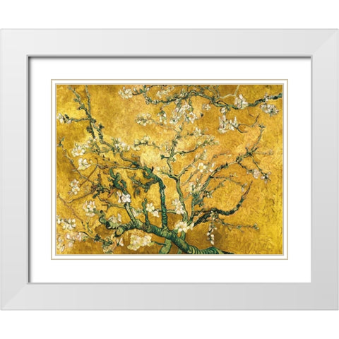 Mandorlo in fiore (gold variation) White Modern Wood Framed Art Print with Double Matting by Van Gogh, Vincent
