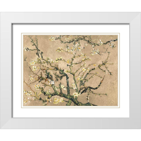 Mandorlo in fiore (beige variation) White Modern Wood Framed Art Print with Double Matting by Van Gogh, Vincent