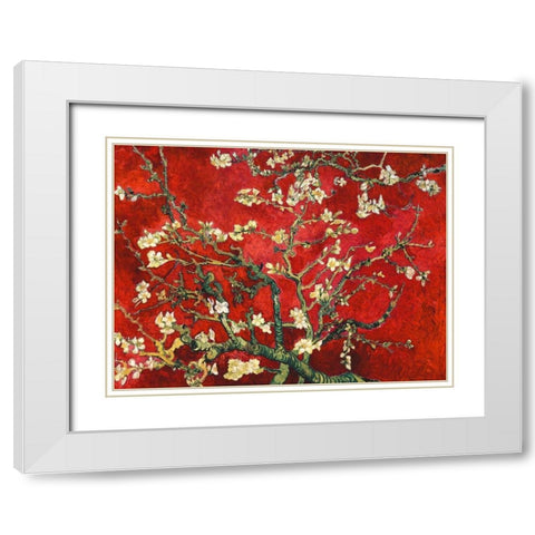 Mandorlo in fiore (red variation) White Modern Wood Framed Art Print with Double Matting by Van Gogh, Vincent