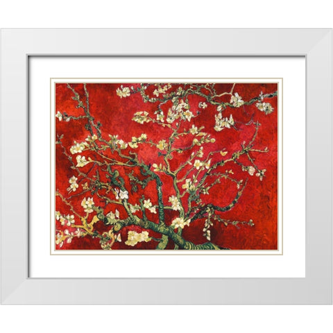 Mandorlo in fiore (red variation) White Modern Wood Framed Art Print with Double Matting by Van Gogh, Vincent